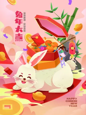 兔年展板新红包2023背景新春