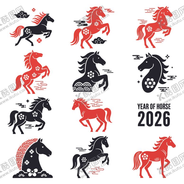 编号：83303304021152397140【酷图网】源文件下载-2026年生肖马图案设计