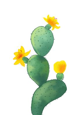 仙人掌手绘插画带刺带花