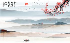 新中式禅意山水背景