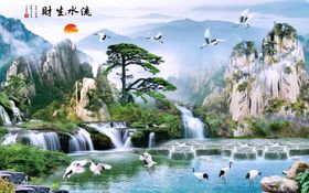 流水生财中国风背景新中式背景