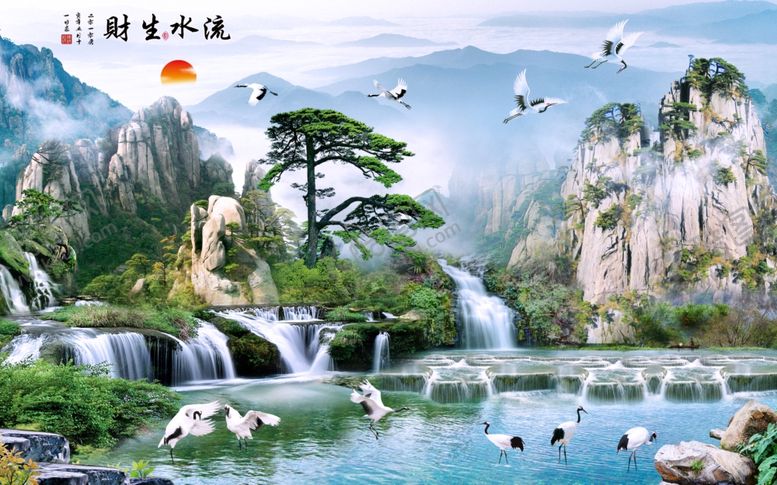 编号：17315209241110427463【酷图网】源文件下载-流水生财中式背景