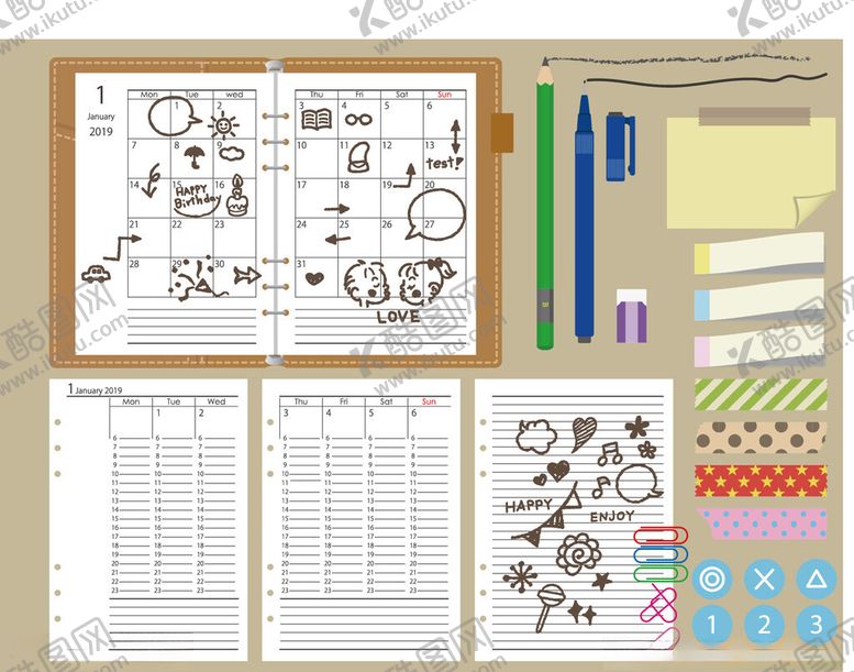 编号：68359611251951127553【酷图网】源文件下载-创意手账素材套装展示