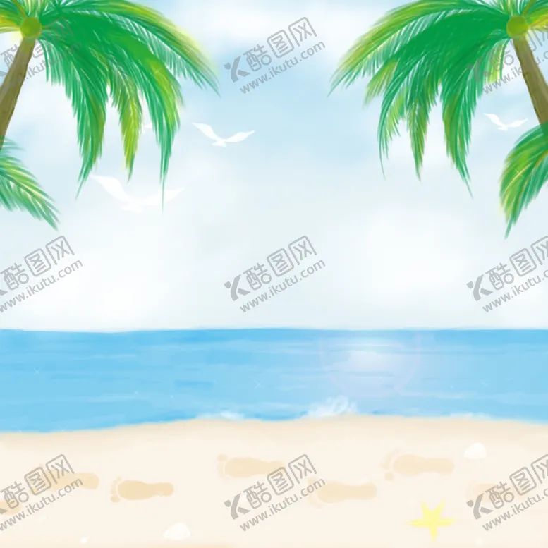 编号：56325106250059213026【酷图网】源文件下载-卡通海洋沙滩天空背景