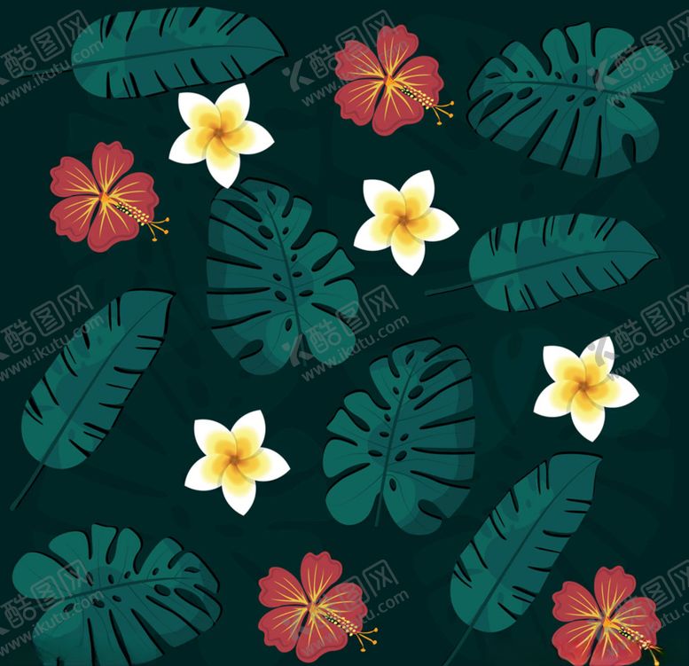 编号：15976409120511339750【酷图网】源文件下载-花卉树叶四方连续图
