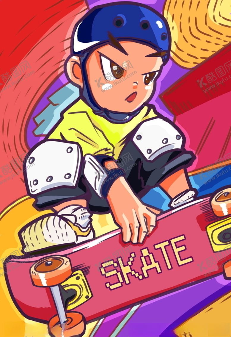 编号：11421709191008383878【酷图网】源文件下载-蒸汽波时尚滑板男孩插画
