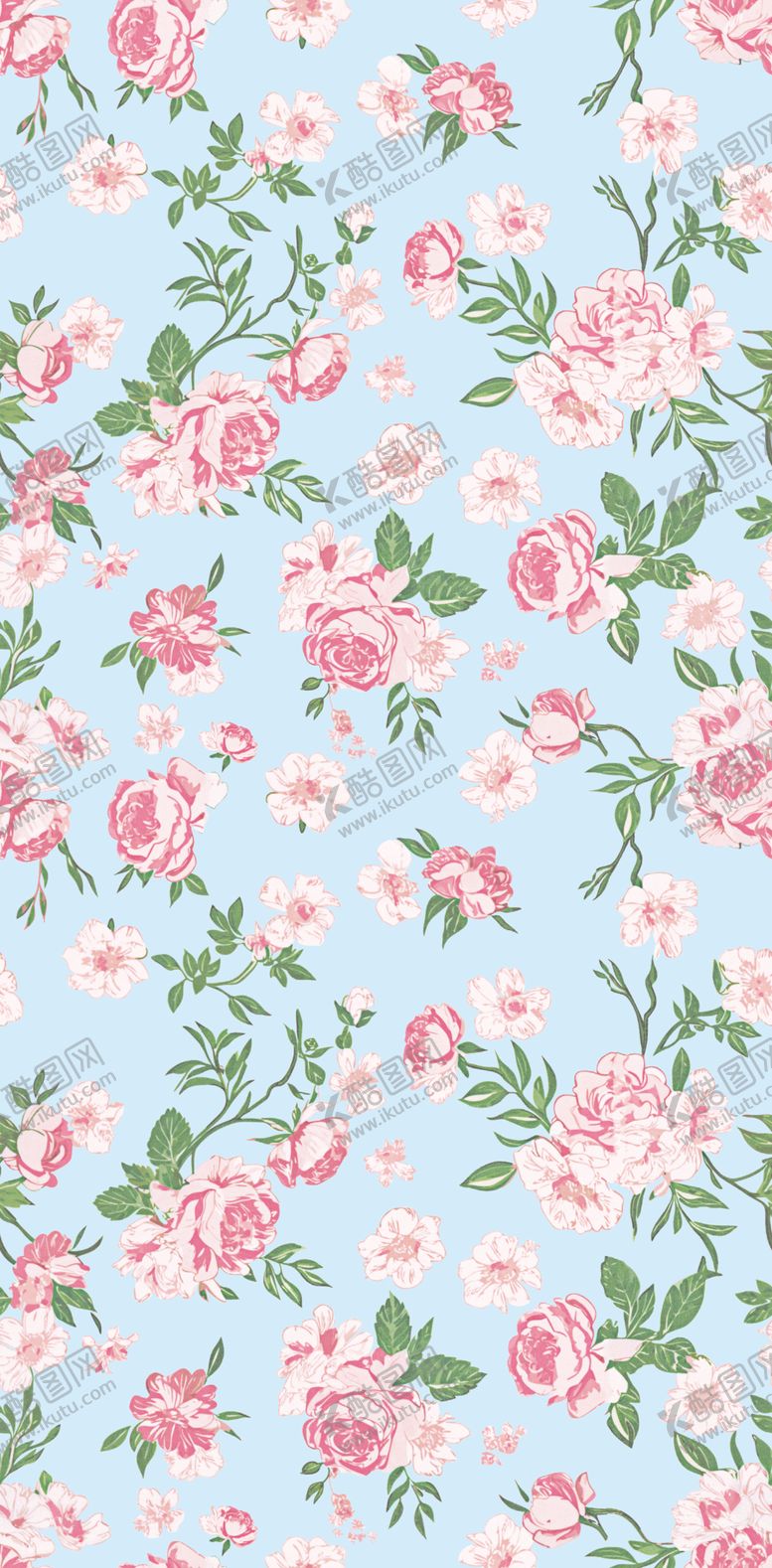 编号：83076804281231051264【酷图网】源文件下载-淡蓝底粉色花卉图案