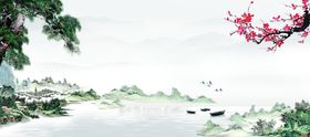 山水画素材背景墨花鸟