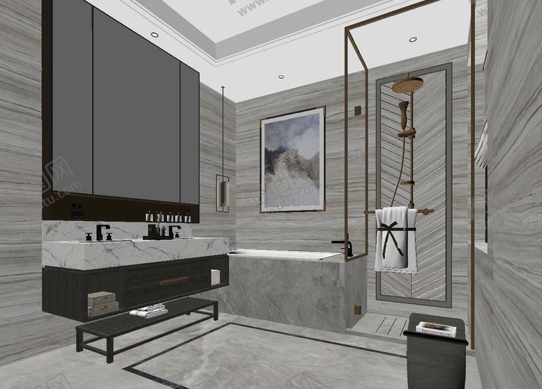 编号：14195010212107408896【酷图网】源文件下载-新中式卫生间3d模型