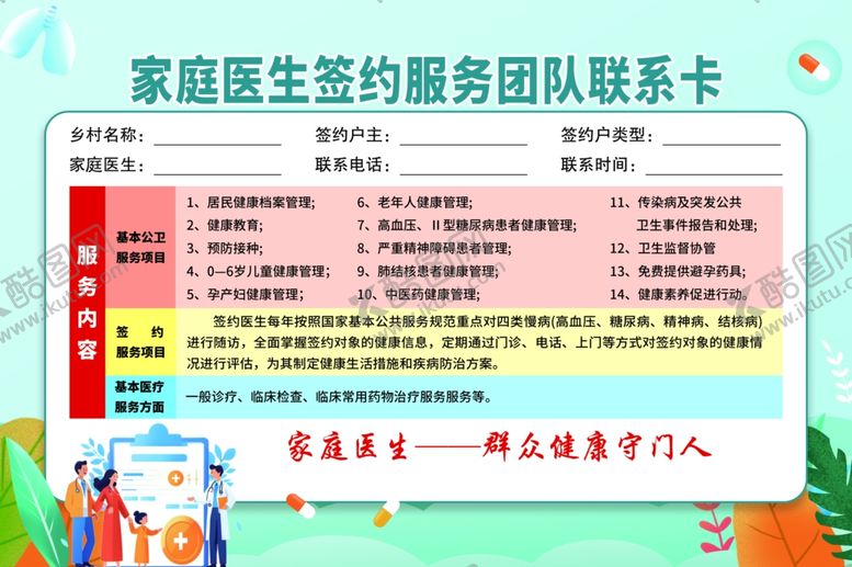 编号：73600711010542425228【酷图网】源文件下载-家庭医生签约服务团队联系卡