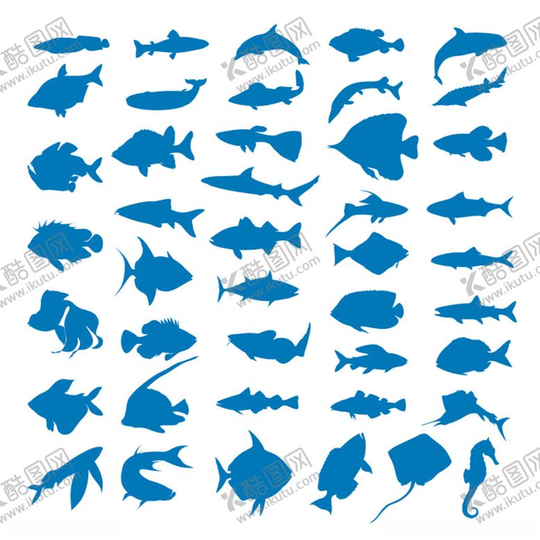 编号：11247304022134343369【酷图网】源文件下载-蓝色鱼类剪影集合