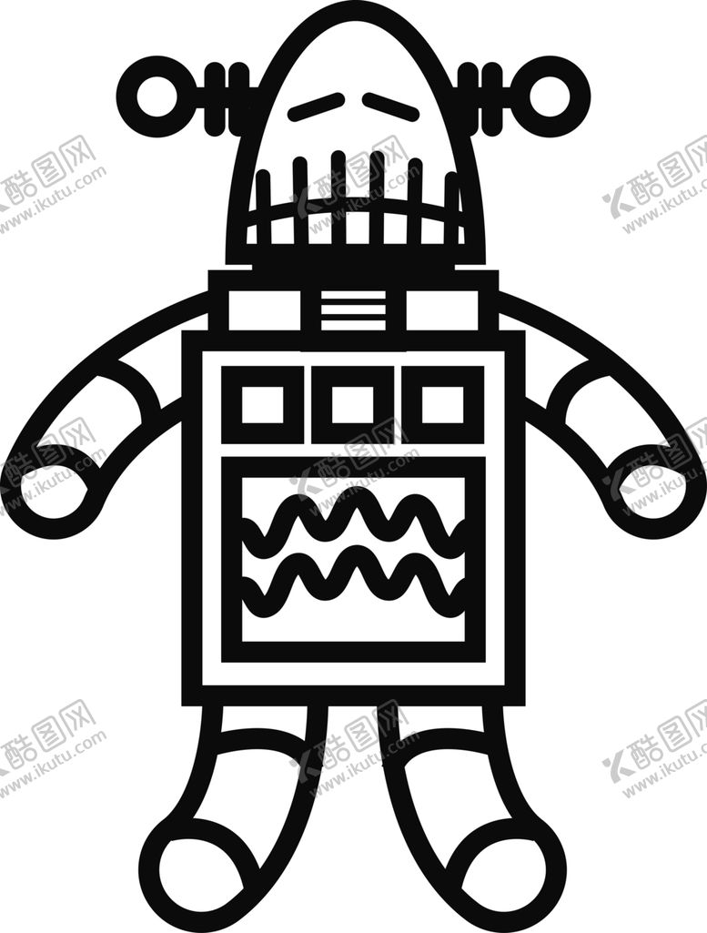 编号：93531609182207192073【酷图网】源文件下载-黑白单色卡通机器人PNG免扣高