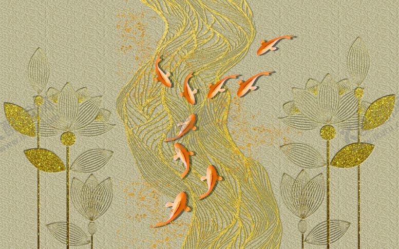 编号：98947509262356095334【酷图网】源文件下载-浮雕花荷花九鱼背景墙