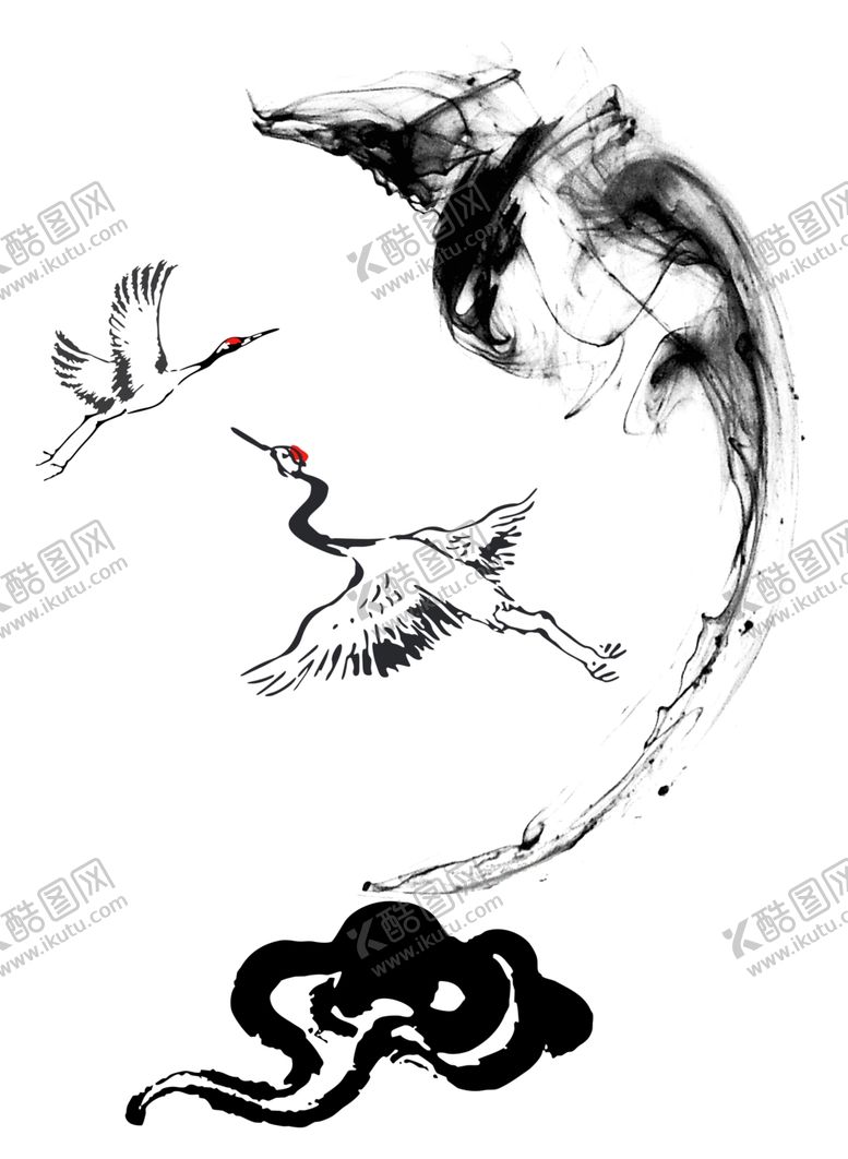 编号：72510410280054051864【酷图网】源文件下载-祥云水墨仙鹤中国风墨迹