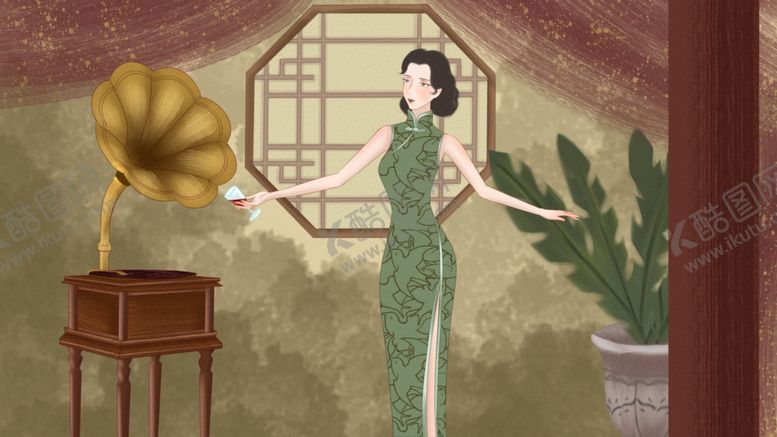 编号：96946609090807079357【酷图网】源文件下载-旗袍女子