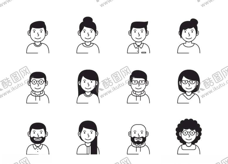 编号：79169509161709031524【酷图网】源文件下载-黑白矢量男孩女孩头像