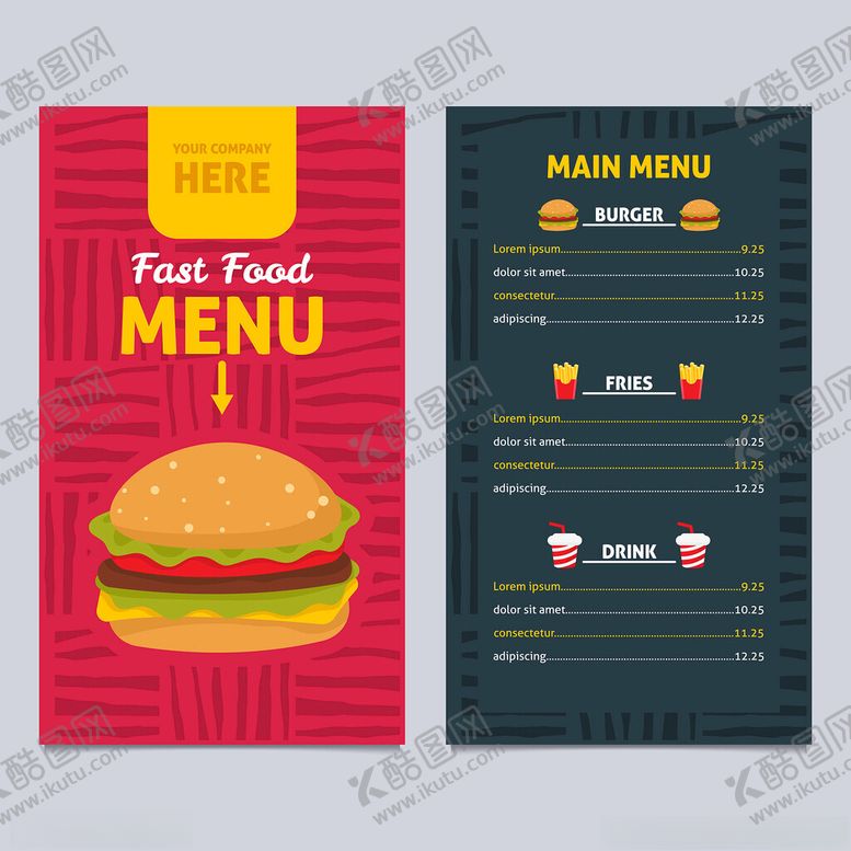 编号：93476911241555292141【酷图网】源文件下载-快餐菜单设计展示
