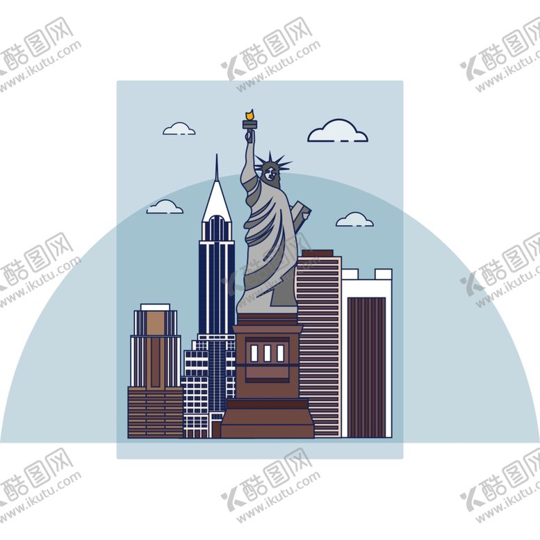编号：94474910300630018973【酷图网】源文件下载-美国自由女神剪影雕塑雕像
