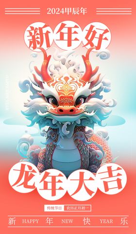 卡通龙年海报新好素材设计大吉2024