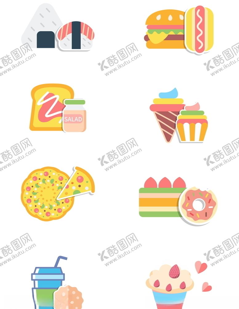 编号：32373910081505341327【酷图网】源文件下载-卡通手绘食物美食零食甜品食品