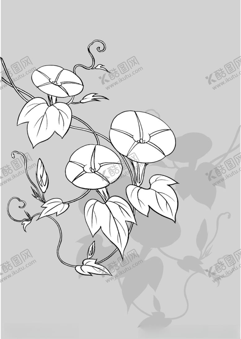 编号：91137310112352242639【酷图网】源文件下载-日本线描植物花卉矢量素材