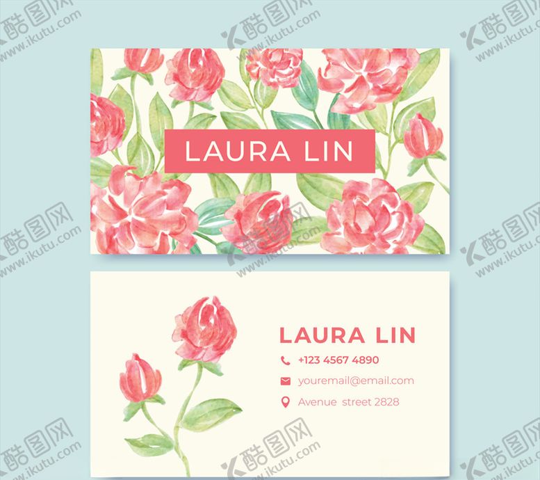 编号：43744410081615321786【酷图网】源文件下载-彩绘玫瑰商务名片