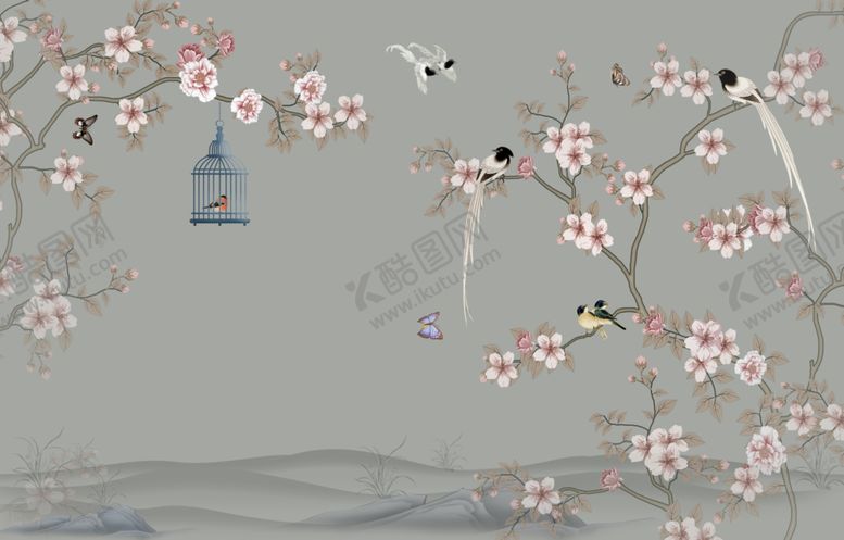 编号：60910010011423191485【酷图网】源文件下载-中式花鸟意境装饰画