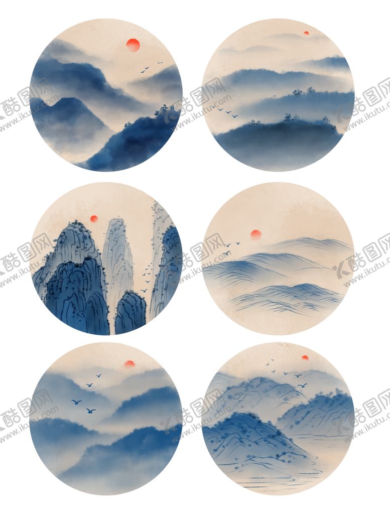 编号：64806909181656151210【酷图网】源文件下载-圆形青色山水水墨