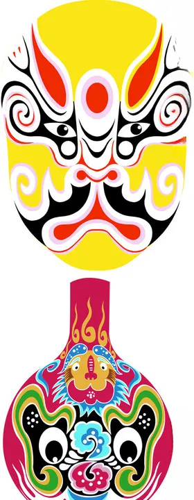 传统彩色脸谱瓶艺术展示