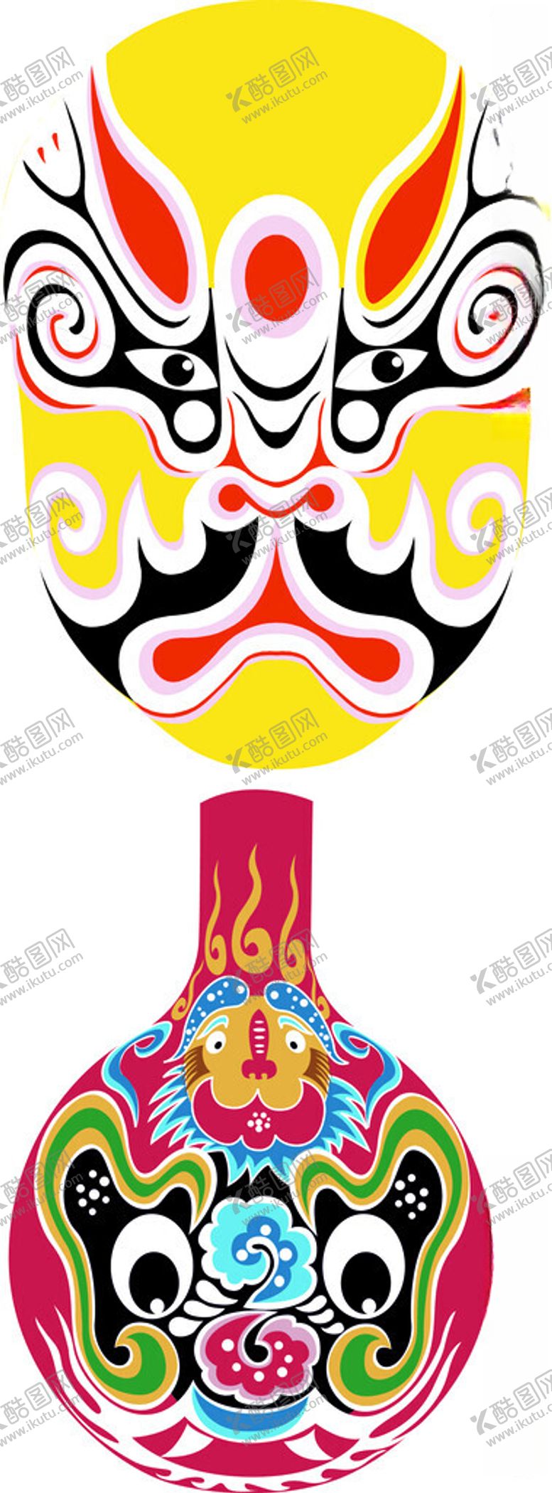 编号：21590004031533316828【酷图网】源文件下载-传统彩色脸谱瓶艺术展示