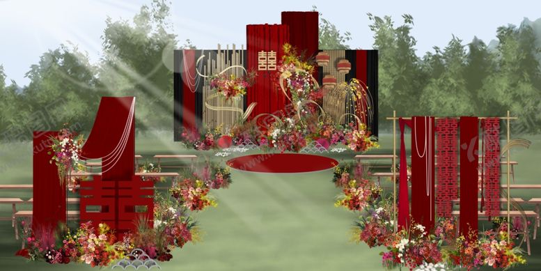 编号：43957609232034437471【酷图网】源文件下载-中式户外婚礼场景布置