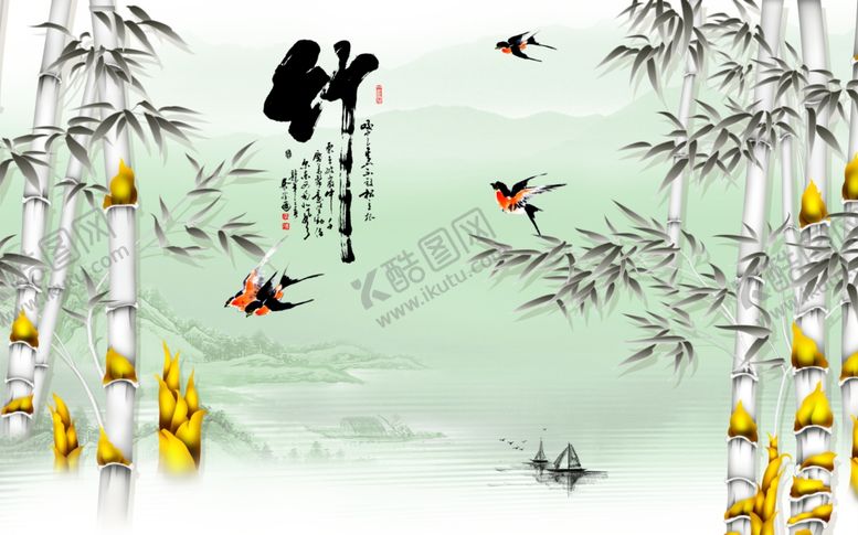 编号：17902910291747387974【酷图网】源文件下载-工笔花鸟背景墙装饰画