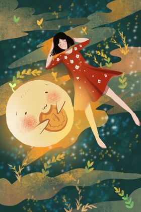 中秋节插画月满欢度淘宝