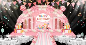 粉色梦幻宝宝宴舞台布置