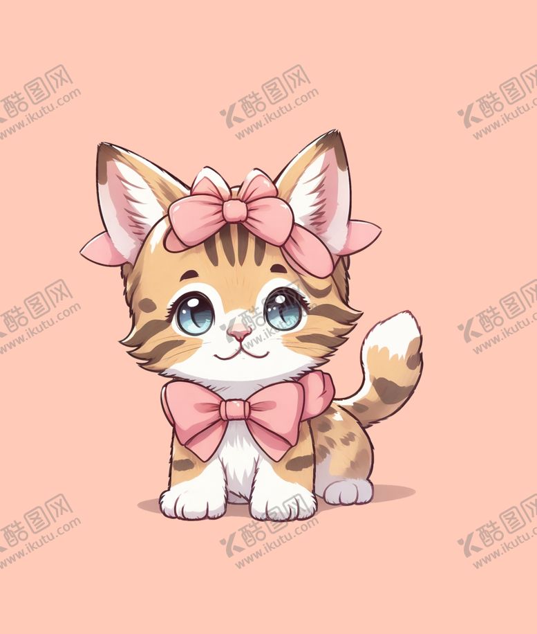 编号：53128402241225278825【酷图网】源文件下载-戴蝴蝶结的卡通小猫咪