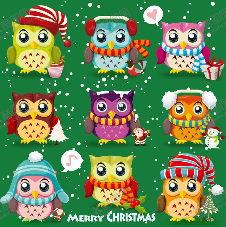 编号：75175304011729557831【酷图网】源文件下载-圣诞猫头鹰欢乐图案
