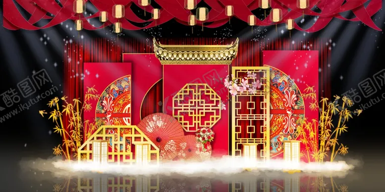 编号：51871604301011404795【酷图网】源文件下载-中式婚礼舞台效果图