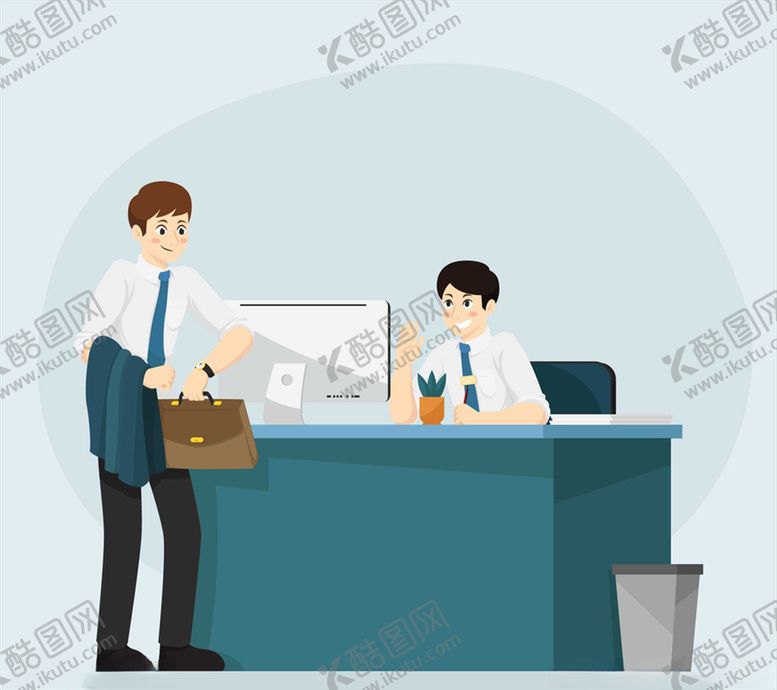 编号：73618409300526306835【酷图网】源文件下载-创意办公室打招呼的2个商务男子