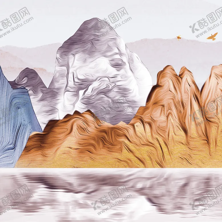 编号：48295709202316017048【酷图网】源文件下载-巍峨山脉湖畔艺术挂画装饰画