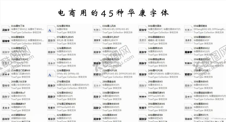 编号：75716709251948258739【酷图网】源文件下载-45款华康字体