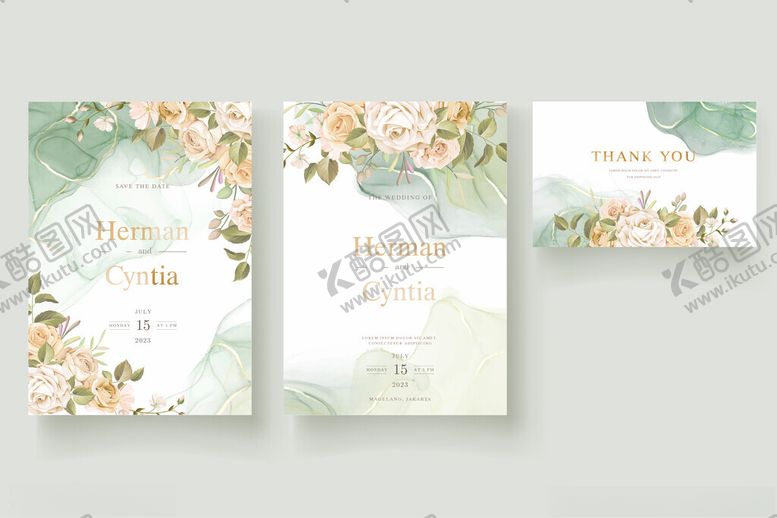编号：14142010011303214005【酷图网】源文件下载-清新花卉婚礼请柬设计