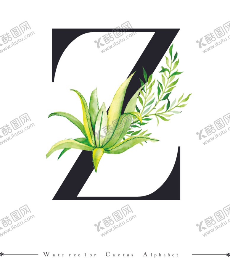 编号：54305410241136323841【酷图网】源文件下载-字母与水彩仙人掌组合字体