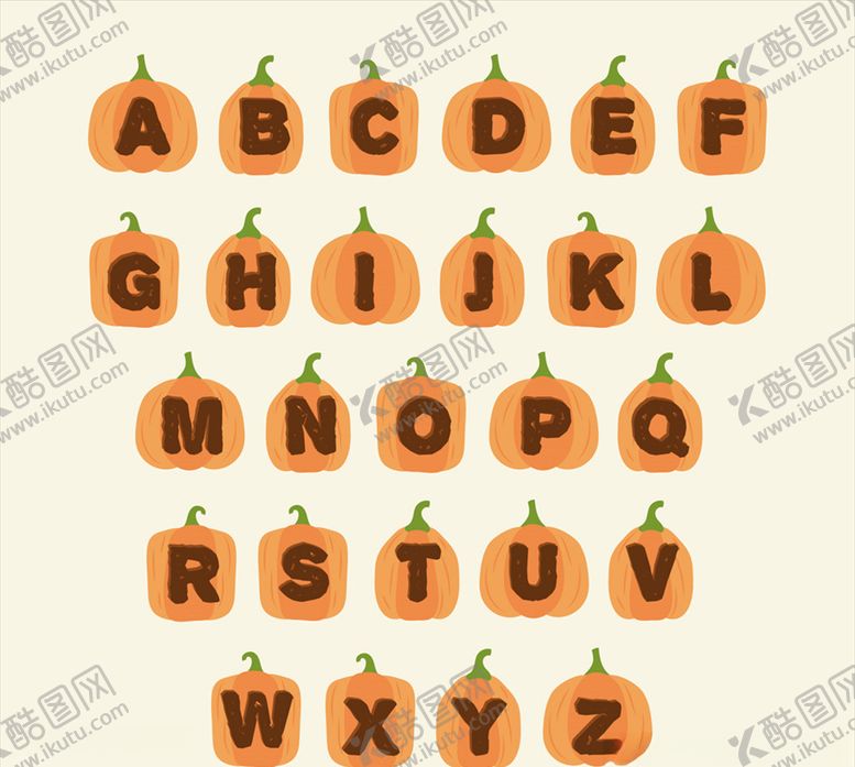 编号：52652910101519404243【酷图网】源文件下载-26个橙色南瓜字母矢量素材