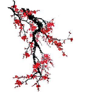 中国风水墨梅积雪花花瓣远山