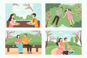 情侣春游插画