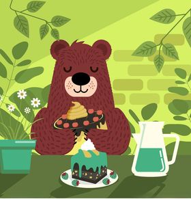 创意吃蛋糕的棕熊