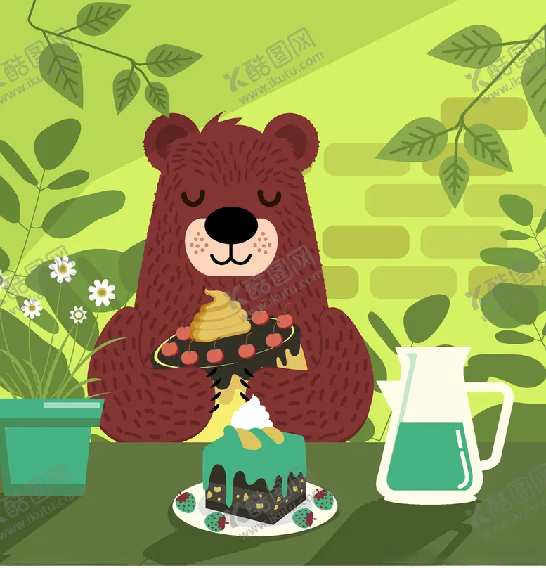 编号：98905409112136238568【酷图网】源文件下载-创意吃蛋糕的棕熊