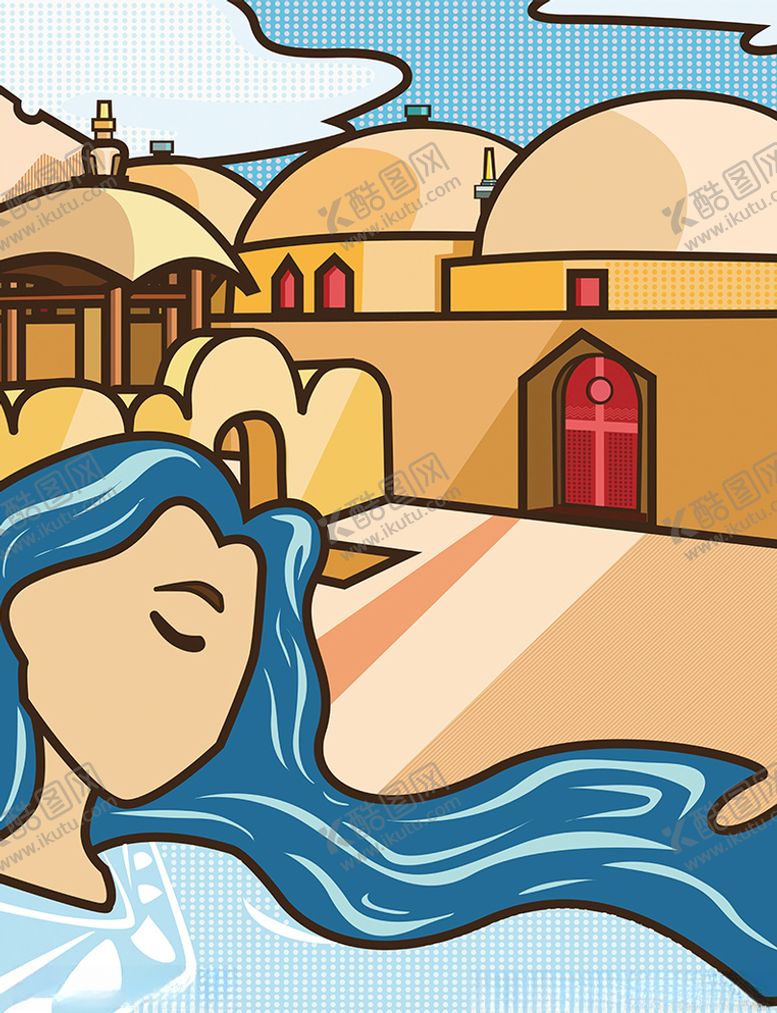 编号：68419509230224486382【酷图网】源文件下载-粗线条扁平风沙漠女人