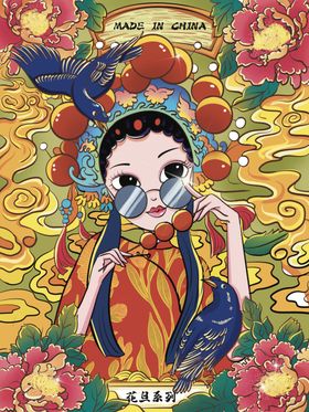 国风手绘国潮戏曲少女插画