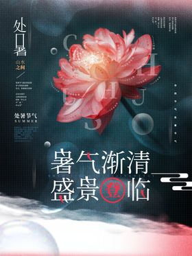 蓝色梦幻花朵二十四节气处暑海报